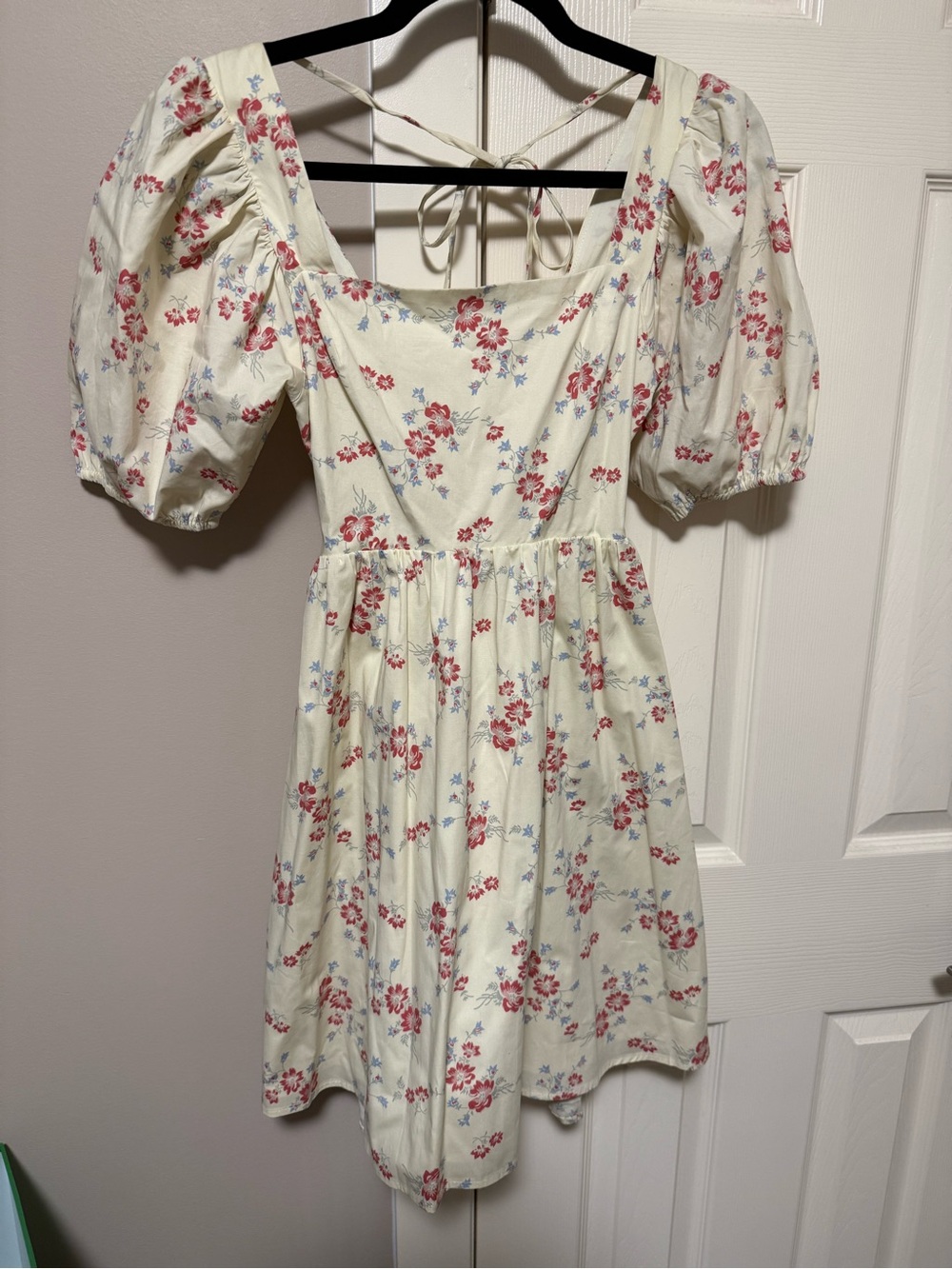 Wayf Cream Floral Mini Dress with Red & Light Blue Blooms
